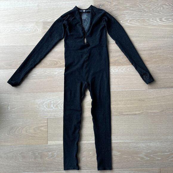 Free People Flash Forward Black Jumpsuit One Piece Sparkly XS/Small - Picture 1 of 5